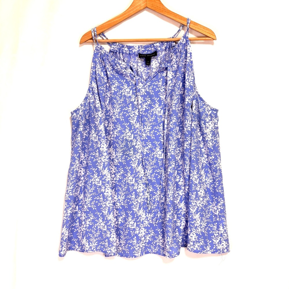 Lane Bryant Womens Cami Blouse Sz 22 Blue White Floral Sleeveless Cottage Party‎